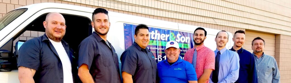 A group of carpet cleaners standing in front of a van near Salt Lake City.