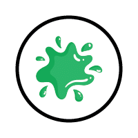 Round icon featuring a green splat design centered on a white background, ideal for SEO branding.