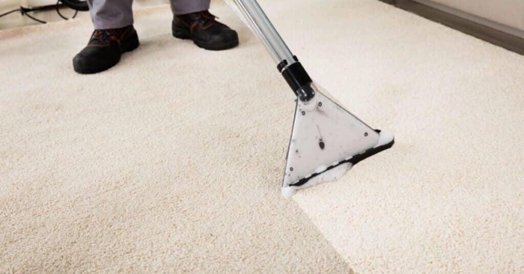 Professional carpet cleaner working in a residential living room in Wasatch County, Utah