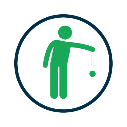 Icon of a green stick figure throwing something, enclosed in a circular border. The description provided is too brief and lacks specific context or content to accurately identify distinct SEO keywords. More detailed information about the type