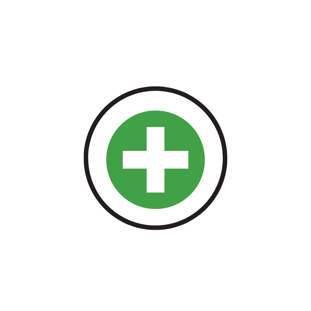 Green circle with a white plus sign centered inside, symbolizing trauma cleanup services.