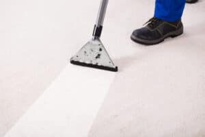 Person vacuuming carpet.