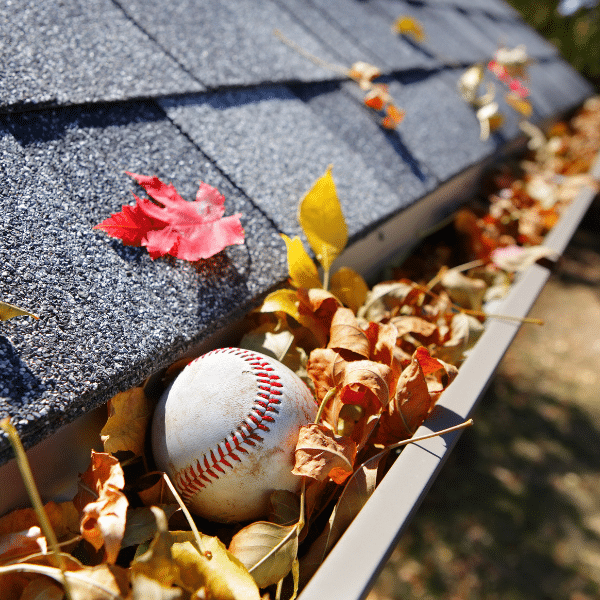 Rain Gutter Cleaning You Can Trust in Sandy, Utah - Father and Son Carpet Cleaning Clogged rain gutter full of leaves and debris.