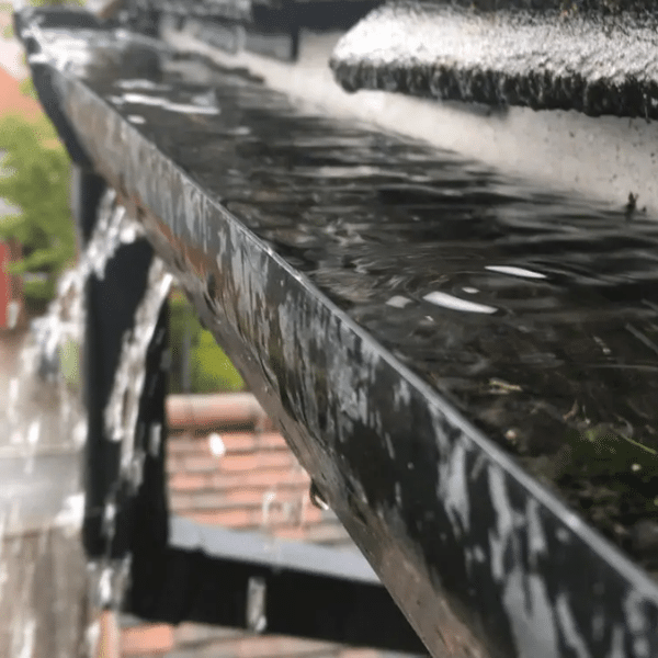Rain Gutter Cleaning You Can Trust in Sandy, Utah - Father and Son Carpet Cleaning Overflowing gutter showing signs of water damage.